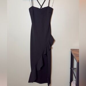 Black ruffle midi dress